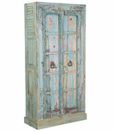 Antique Blue Colored Vintage 2 Door Cabinet in Scrap Wood